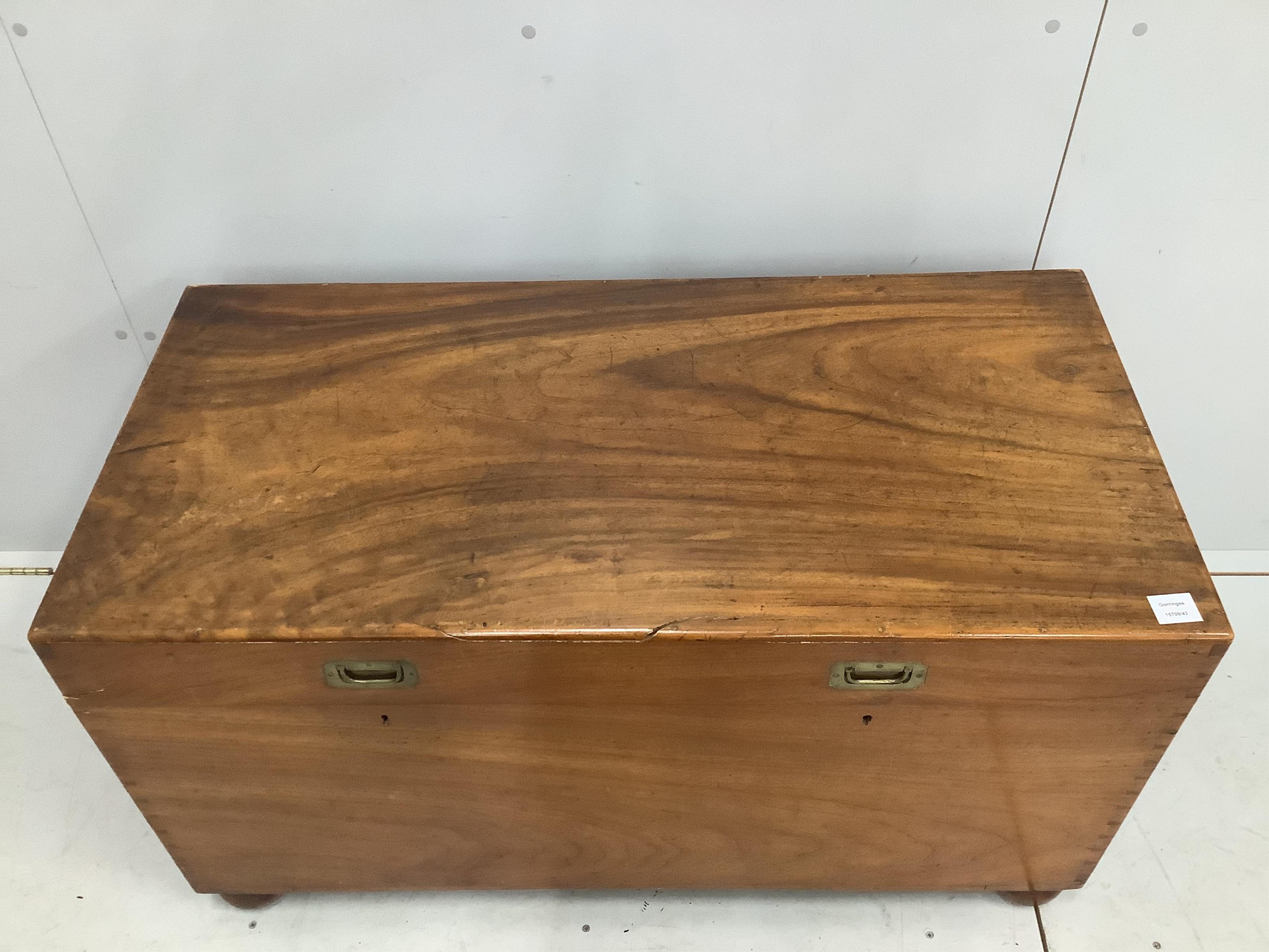 An early 20th century brass mounted camphorwood trunk, width 111cm, height 63cm. Condition - fair to good